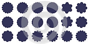Collection of Scallop black silhouette frame. Sale tags. Discount badge and labels, starburst price stickers. Vector