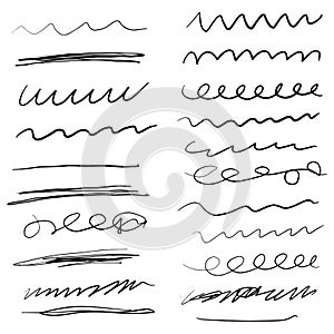 Collection of scribble design element of sketch underlines and signes. and textured strokes. Underline vector strokes