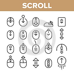 Collection Scroll Thin Line Sign Icons Set Vector