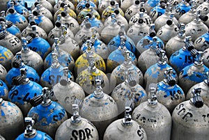 A collection of scuba tanks