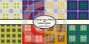 Collection of seamless authentic fabric patterns with african adinkra symbols