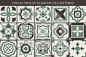 Collection of seamless geometric mosaic patterns - vintage tile textures. Decorative ornamental beautiful backgrounds