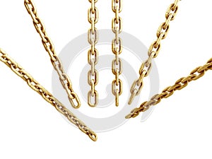 collection of seamless metal chains colored gold 3d render on white