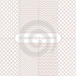 Collection of seamless ornametal patterns. White and beije pastel pattern set.