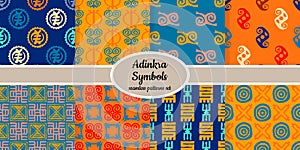 Collection of seamless pattern with adinkra symbols