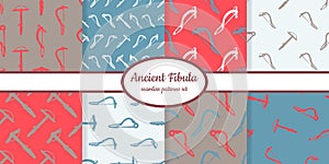 Collection of seamless patterns with ancient brooch fibula