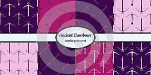 Collection of seamless patterns with ancient Crossbows