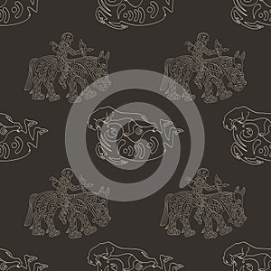 Collection of seamless patterns with ancient Scythian art and animal motifs
