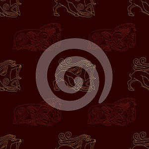 Collection of seamless patterns with ancient Scythian art and animal motifs