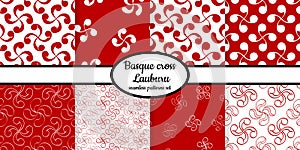 Collection of seamless patterns with Basque cross Lauburu