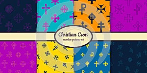 Collection of seamless patterns with Christian cross