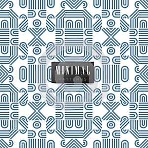 Collection of seamless patterns. Minimalistic style. Blue and white colour.