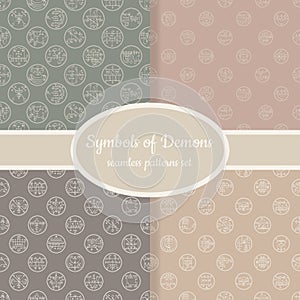 Collection of seamless patterns with symbols of demons