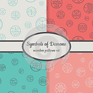Collection of seamless patterns with symbols of demons