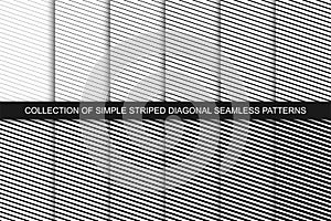 Collection of seamless striped patterns. Black and white linear diagonal prints for your any design and ideas. Simle