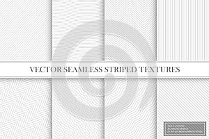 Collection of seamless striped textures - light gray design. Delicate fabric geometric patterns.