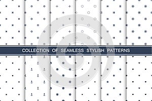 Collection of seamless stylish minimalistic patterns.