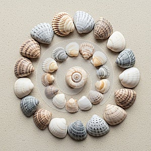 A collection of seashells arranged in