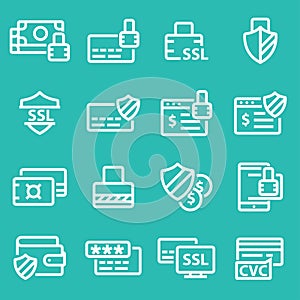 Collection of secure payment thin line icons