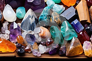 collection of semi-precious healing crystals