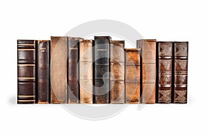 A collection of separated old books isolated on a white background