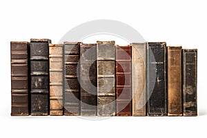 A collection of separated old books isolated on a white background