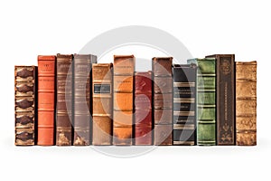 A collection of separated old books isolated on a white background