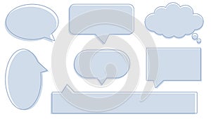 collection set of a blank cute pastel blue speech bubble, conversation box, chatbox, message balloon, and thinking cloud