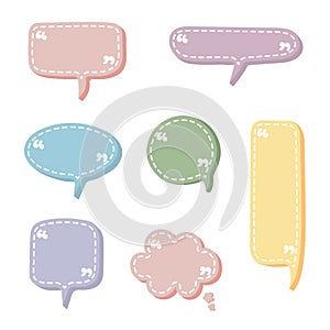 Collection set of blank hand drawn speech bubble balloon with quotation marks, think speak talk whisper text box