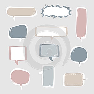 Collection set of blank hand drawn speech bubble balloon with quotation marks, think speak talk whisper text box