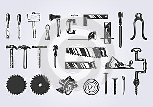 collection set of carpenters tool vintage illustration vector design