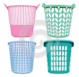 Collection set colorful clothing basket isolated on white background with clipping path