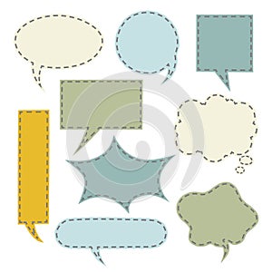 Collection set of cute hand drawn line frame border, blank speech bubble balloon, whisper, think, speak, talk, text box, banner