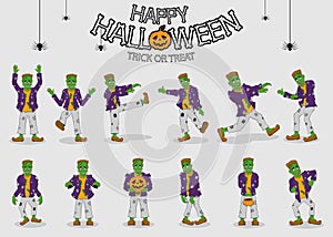 Collection set of halloween monster costume Frankenstein