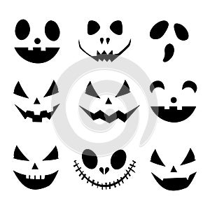 Collection set of Halloween pumpkins faces silhouettes. Vector illustration