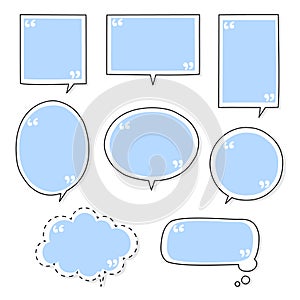 Collection set of hand drawing line frame border, speech bubble balloon with quotation marks, think, whisper, speak, talk