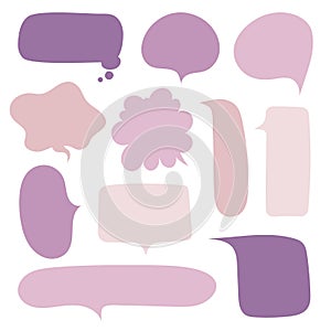 Collection set of hand drawn line frame border,blank speech bubble balloon purple color, think, speak, talk, text box, banner