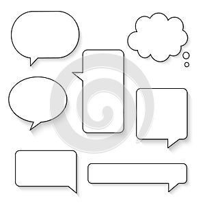 Collection set of hand drawn line frame border,blank speech bubble balloon square shape, think, speak, talk, text box, banner