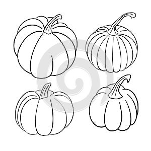 Collection set of hand drawn pumpkin sketch in simple black ink outline. Cute tradition squash autumn clip art. Vector