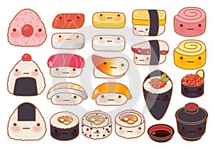 Collection set of lovely baby japanese food doodle icon