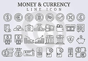 collection set of money and currency line icon illustration design