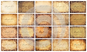 Collection set old parchment paper sheet vintage aged or texture isolated on white background