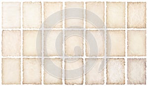 Collection set old parchment paper sheet vintage aged or texture isolated on white background