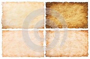 Collection set old parchment paper sheet vintage aged or texture isolated on white background