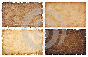 Collection set old parchment paper sheet vintage aged or texture isolated on white background