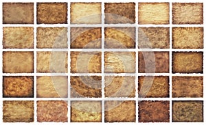 Collection set old parchment paper sheet vintage aged or texture isolated on white background