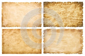 Collection set old parchment paper sheet vintage aged or texture isolated on white background