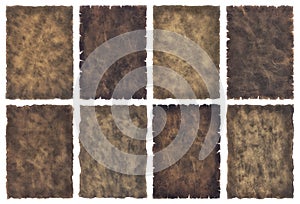 Collection set old parchment paper sheet vintage aged or texture isolated on white background