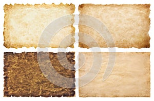 Collection set old parchment paper sheet vintage aged or texture isolated on white background