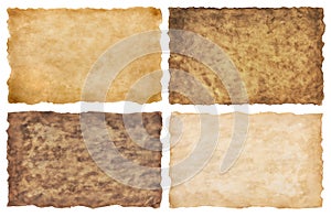 Collection set old parchment paper sheet vintage aged or texture isolated on white background